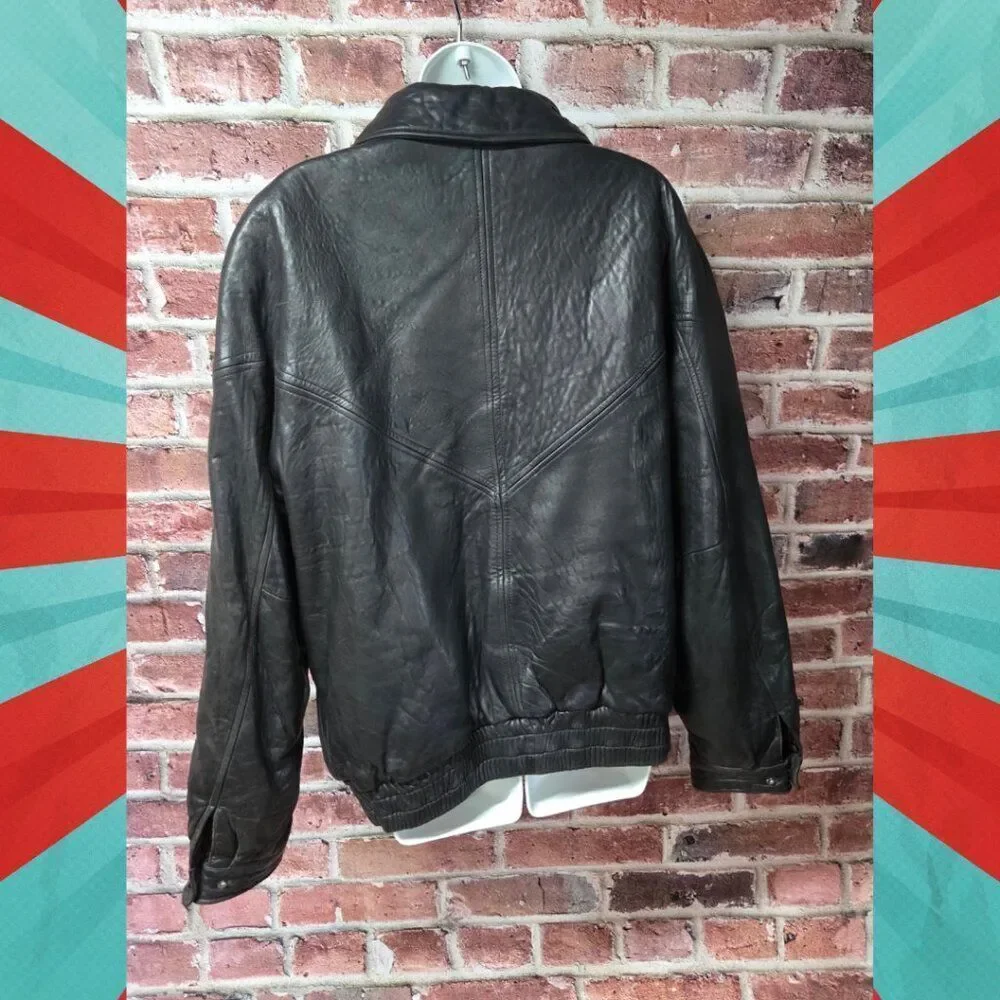 Saxony Vintage Leather Bomber Jacket | Men’s Size 40 | Black Full‎ Zip